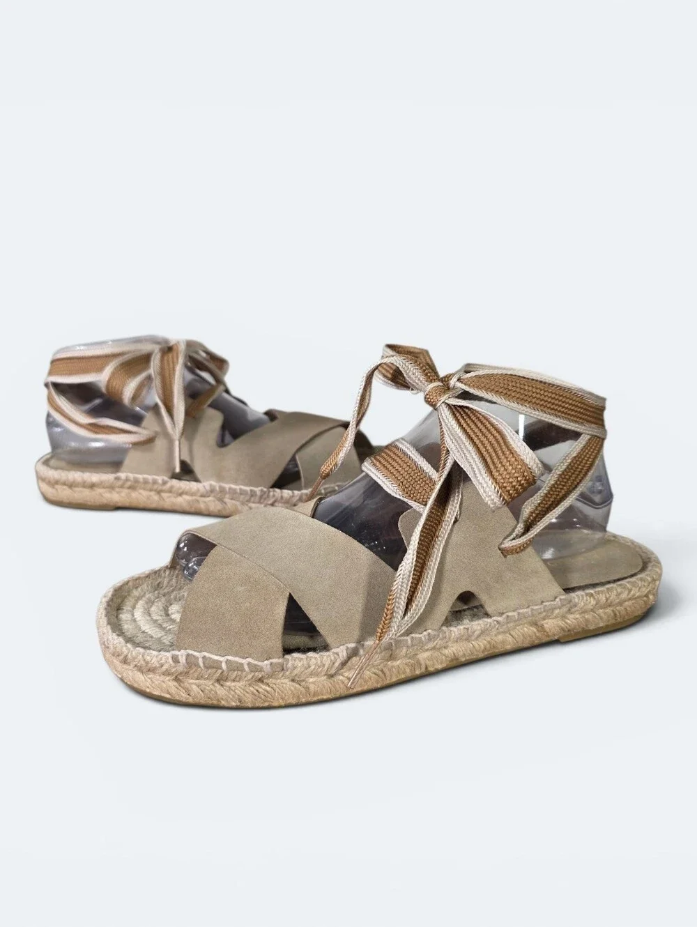 Palomitas Paloma Barcelo Aintza Suede Ribbon Wrap Espadrille Sandals Size 41